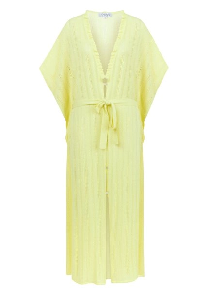 Ajur Örgü Sarı Triko Kaftan - 6