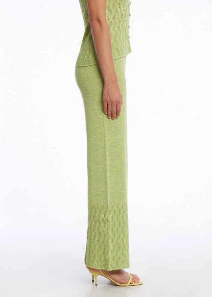 Ajur Örgü Yeşil Triko Pantolon - 4