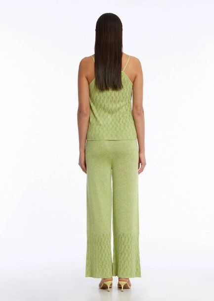 Ajur Örgü Yeşil Triko Pantolon - 5