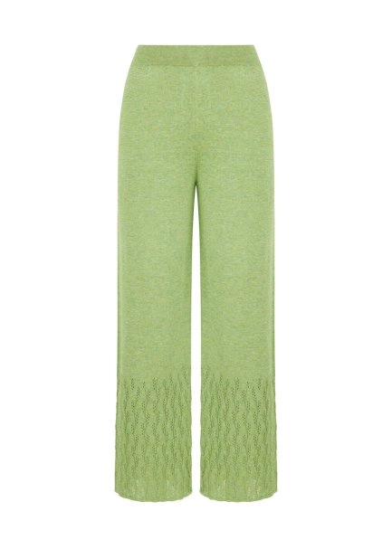 Ajur Örgü Yeşil Triko Pantolon - 6