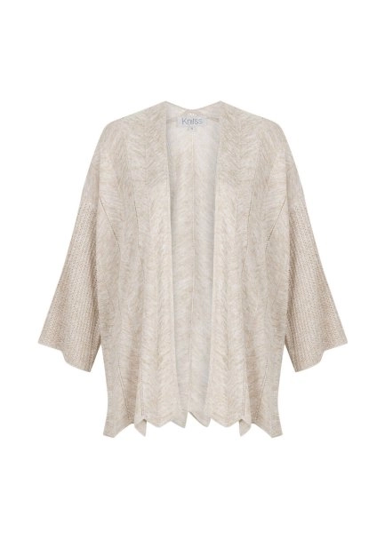 Ajur Örgülü Oversize Bej Triko Hırka - 6