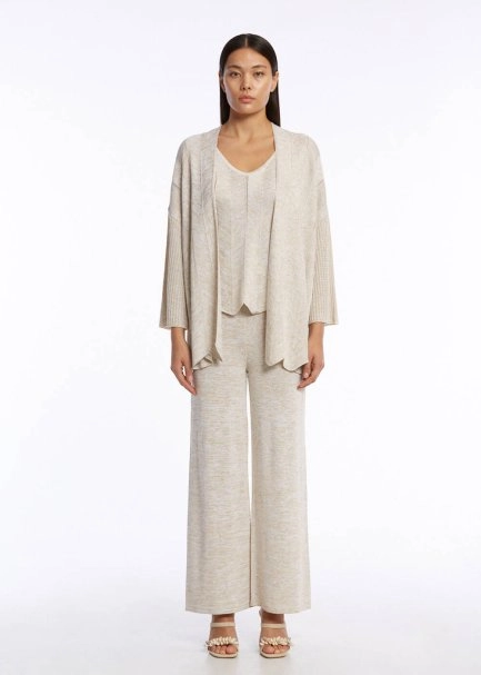 Ajur Örgülü Oversize Bej Triko Hırka - 2