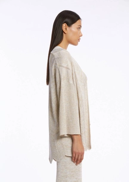 Ajur Örgülü Oversize Bej Triko Hırka - 3