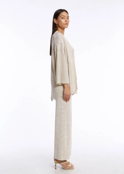 Ajur Örgülü Oversize Bej Triko Hırka - 4