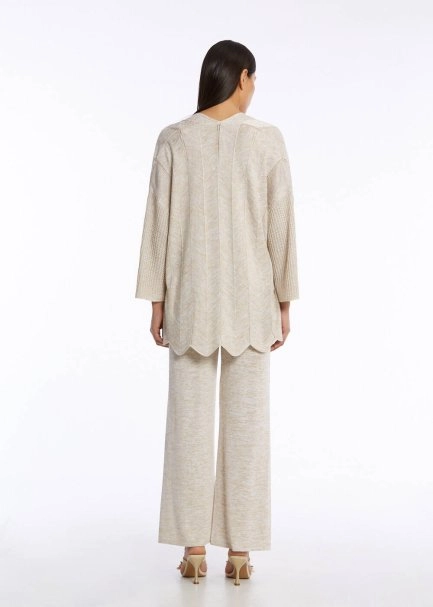 Ajur Örgülü Oversize Bej Triko Hırka - 5