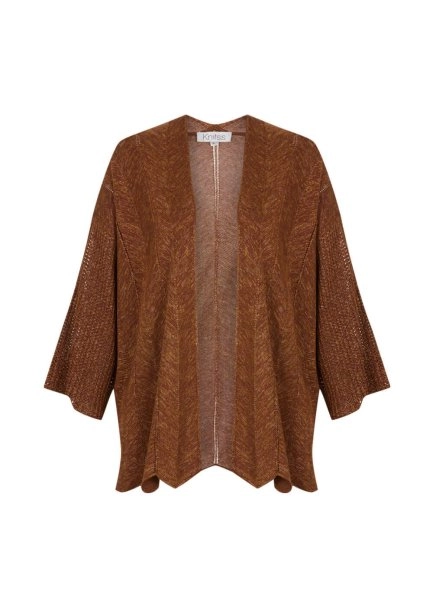 Ajur Örgülü Oversize BRONZ Triko Hırka - 6