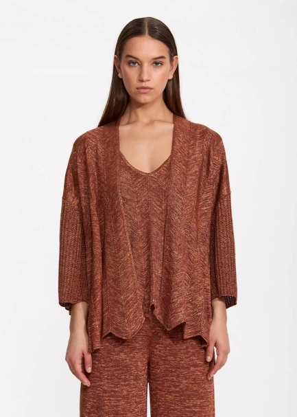 Ajur Örgülü Oversize BRONZ Triko Hırka - 3