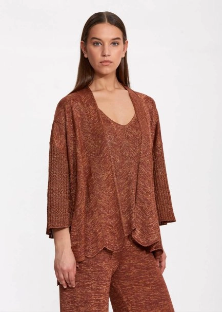 Ajur Örgülü Oversize BRONZ Triko Hırka - 2