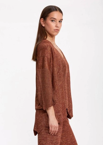 Ajur Örgülü Oversize BRONZ Triko Hırka - 4