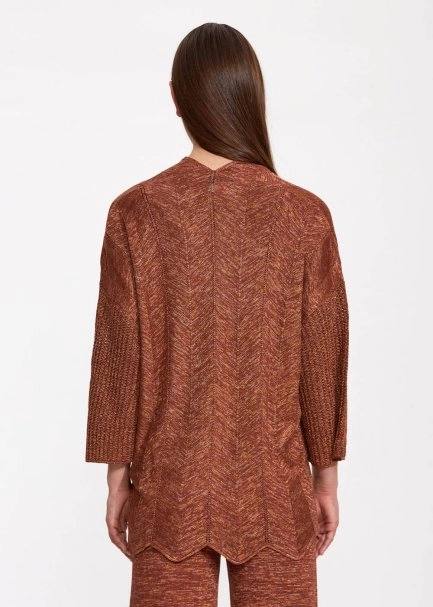 Ajur Örgülü Oversize BRONZ Triko Hırka - 5