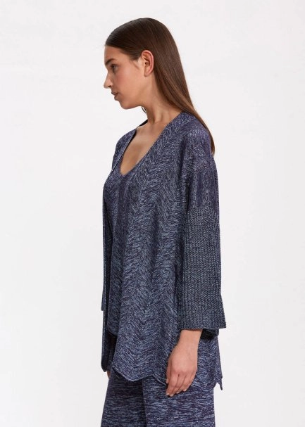 Ajur Örgülü Oversize Lacivert Triko Hırka - 4