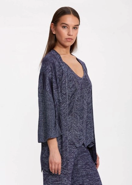 Ajur Örgülü Oversize Lacivert Triko Hırka - 3