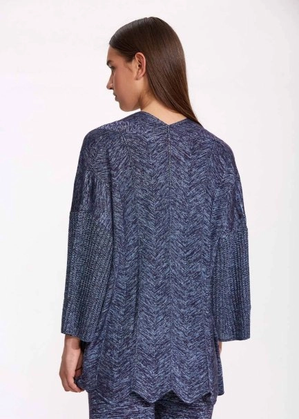 Ajur Örgülü Oversize Lacivert Triko Hırka - 5