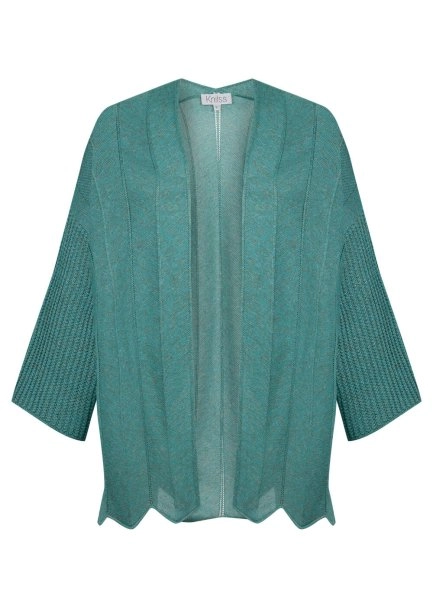 Ajur Örgülü Oversize Turkuaz Triko Hırka - 8