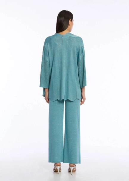 Ajur Örgülü Oversize Turkuaz Triko Hırka - 7
