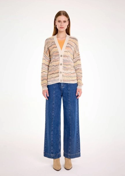 ALPACA BLEND RAINBOW COLOR BLOCK KNIT CARDIGAN - 2