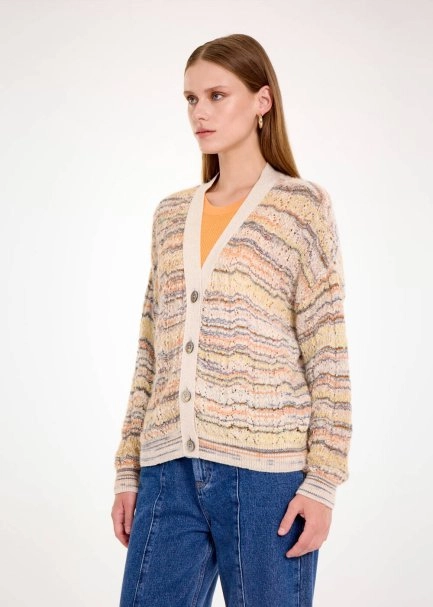 ALPACA BLEND RAINBOW COLOR BLOCK KNIT CARDIGAN - 3