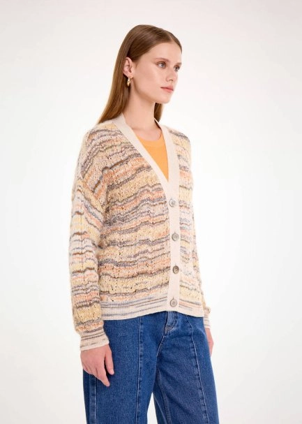 ALPACA BLEND RAINBOW COLOR BLOCK KNIT CARDIGAN - 4