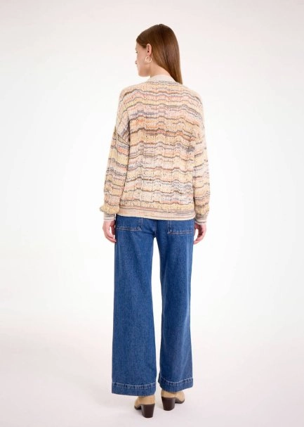 ALPACA BLEND RAINBOW COLOR BLOCK KNIT CARDIGAN - 5