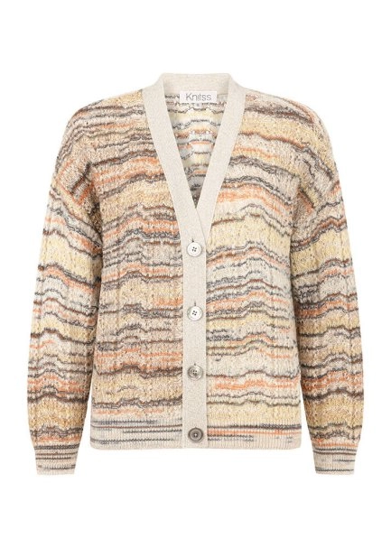 ALPACA BLEND RAINBOW COLOR BLOCK KNIT CARDIGAN - 6
