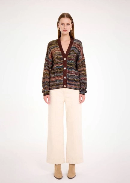 ALPACA BLEND TEAL COLOR BLOCK KNIT CARDIGAN - 2