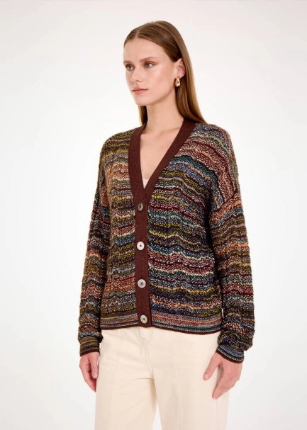 ALPACA BLEND TEAL COLOR BLOCK KNIT CARDIGAN - 3