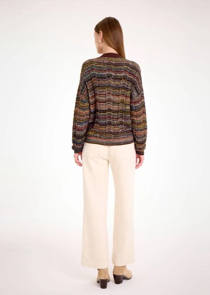 ALPACA BLEND TEAL COLOR BLOCK KNIT CARDIGAN - 5