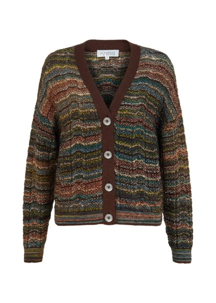 ALPACA BLEND TEAL COLOR BLOCK KNIT CARDIGAN - 6