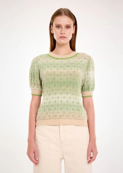 ALPACA BLEND TEAL DEGRADE KNIT TOP - 1