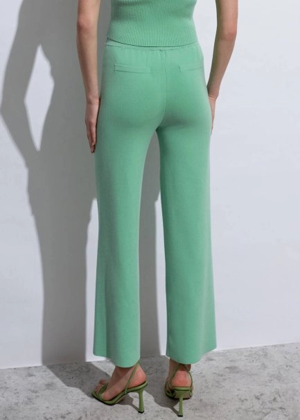 Apolet Detaylı Yeşil Triko Pantolon - 7