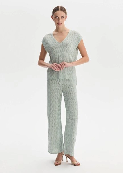 AQUA SHIMMERY LINEN BLEND KNIT PANTS - 1