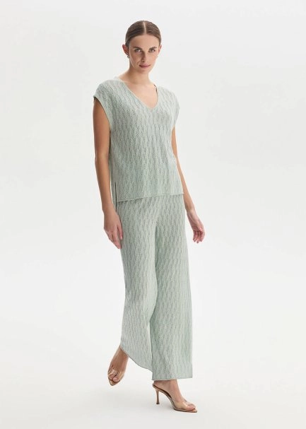 AQUA SHIMMERY LINEN BLEND KNIT PANTS - 4