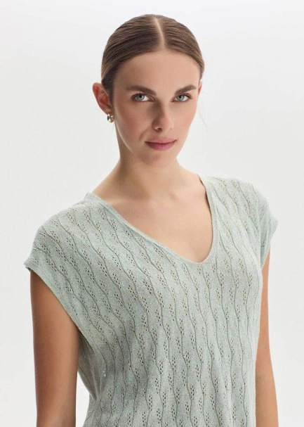 AQUA SHIMMERY LINEN BLEND KNIT TOP - 4