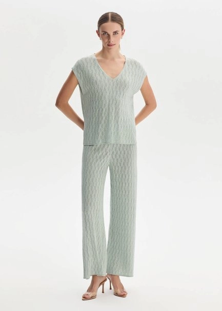 AQUA SHIMMERY LINEN BLEND KNIT TOP - 2