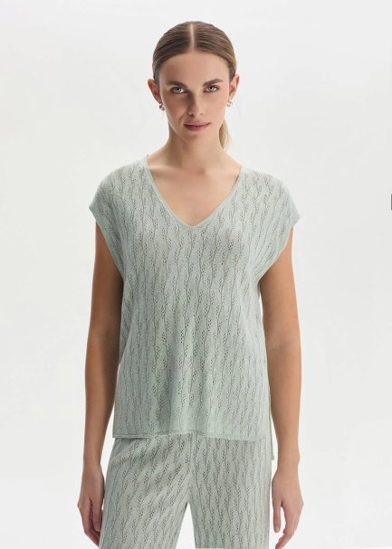 AQUA SHIMMERY LINEN BLEND KNIT TOP - 1