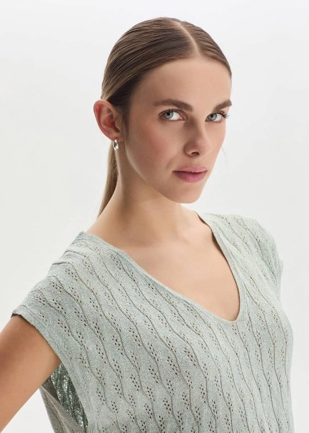 AQUA SHIMMERY LINEN BLEND KNIT TOP - 3