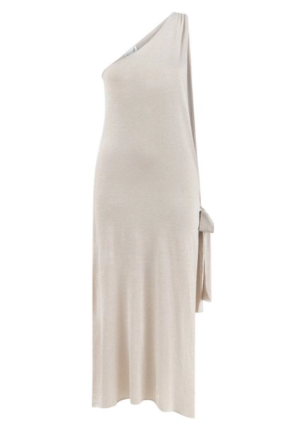 Asimetrik Kesim Bej Triko Elbise - 6