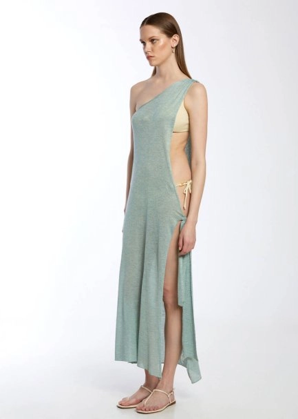 Asimetrik Kesim Mint Yeşili Triko Elbise - 2