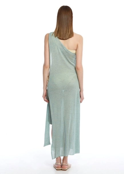 Asimetrik Kesim Mint Yeşili Triko Elbise - 5