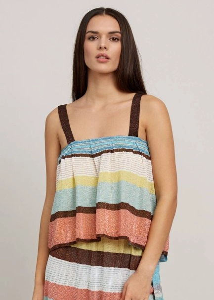 Askılı Çizgili Crop Triko Üst - 1