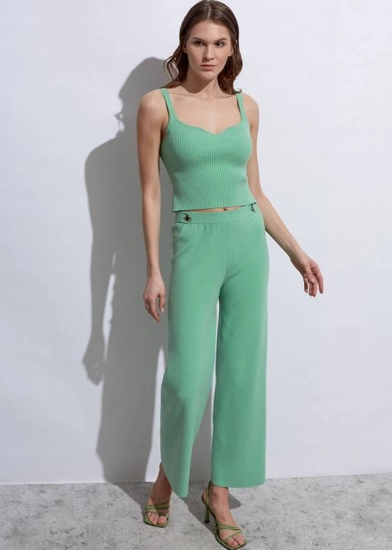 Askılı Fitil Örgü Yeşil Triko Üst - 2