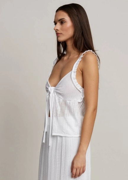 Askılı Önden Bağlamalı Beyaz Triko Üst - 4