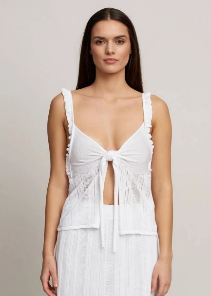 Askılı Önden Bağlamalı Beyaz Triko Üst - 7