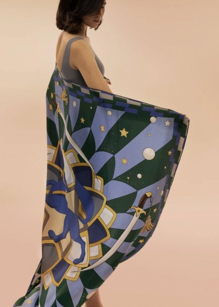 AUTHENTIC PATTERNED PHERAHS LOGO PURE SILK SCARF - 1