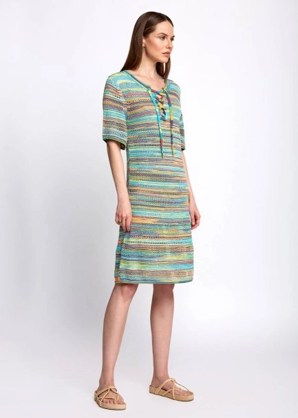 Bağcık Detaylı Yarım Kol Turkuaz Triko Elbise - 4