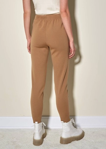 Bağcıklı Saf  Merino Yün Camel Triko Pantolon - 3