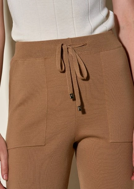 Bağcıklı Saf  Merino Yün Camel Triko Pantolon - 5