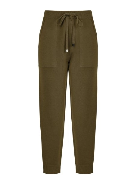 Bağcıklı Saf  Merino Yün Haki Triko Pantolon - 6