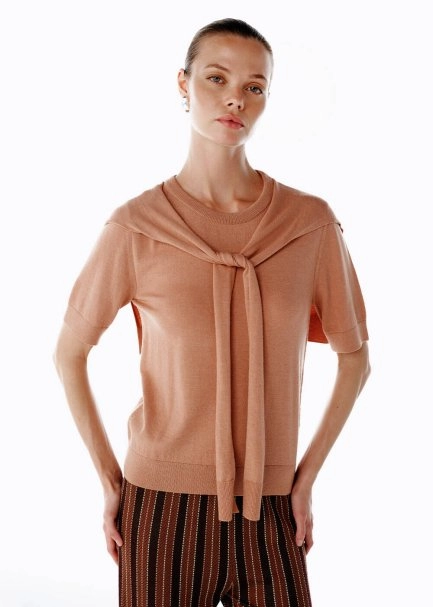 Bağlama Detaylı Triko Üst Pembe - 4