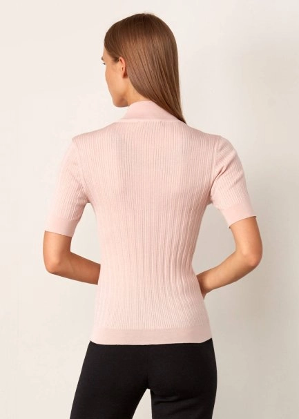 Balıkçı Yaka Merino Yün Kısa Kollu Pembe Triko Üst - 3